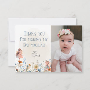 Whimsical Fairy First Magic Birthday Photo Thank You Card