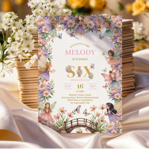 Whimsical Fairy flower 6th birthday Invitation