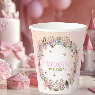 Whimsical fairy garden 1st birthday  paper cups