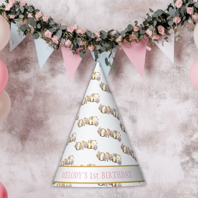 Whimsical fairy garden 1st birthday  party hat (Creator Uploaded)