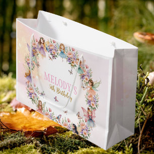 Whimsical fairy garden 5th birthday large gift bag