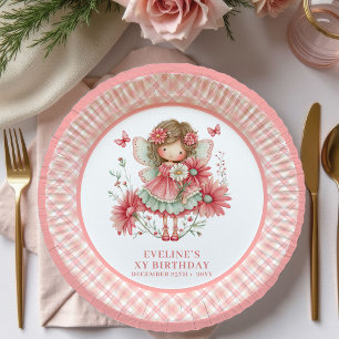 Whimsical Fairy Girl 1st Birthday Blush Pink paper Plate