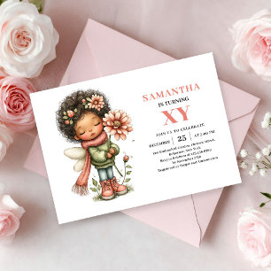 Whimsical Fairy Girl 4th Birthday Blush Pastel Invitation