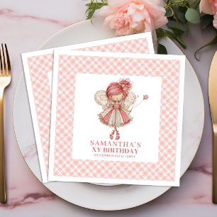 Whimsical Fairy Girl 6th Birthday Blush Floral  Napkin
