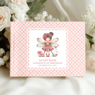 Whimsical Fairy Girl 6th Birthday Floral Pink Guest Book