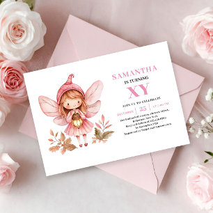 Whimsical Fairy Girl 6th Birthday Pink invitation