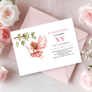 Whimsical Fairy Girl 9th Birthday Blush Pink  Invitation