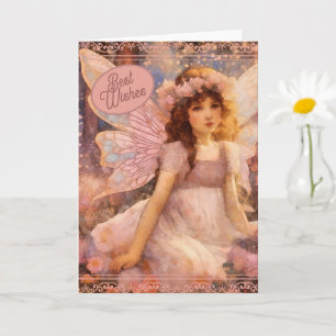 Whimsical Fairy in Dreamy Pink Floral Garden Card