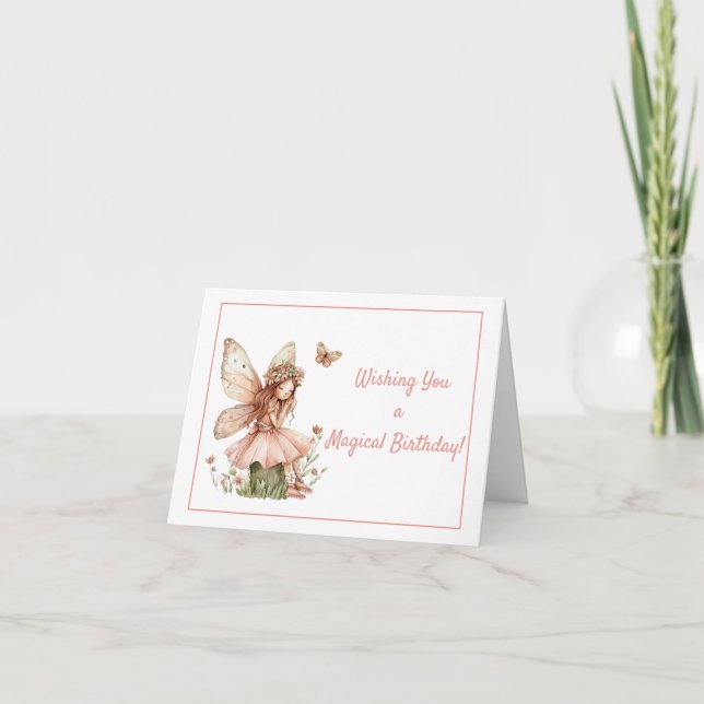 Whimsical Fairy in Pink Birthday Card (Front)