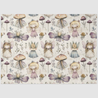 Whimsical Fairy & Mushroom Flower Garden Decoupage Tissue Paper
