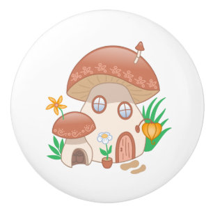 Whimsical Fairy Mushroom House Ceramic Knob