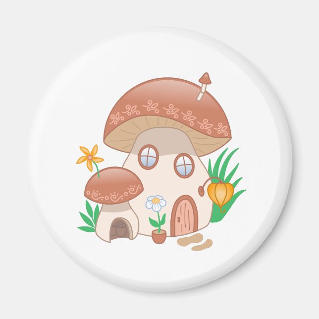 Whimsical Fairy Mushroom House Magnet (Front)
