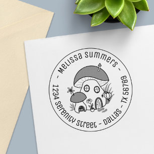 Whimsical Fairy Mushroom House Round Address Self-inking Stamp