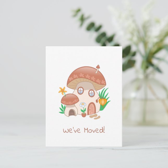Whimsical Fairy Mushroom House We Moved Announcement Postcard (Standing Front)