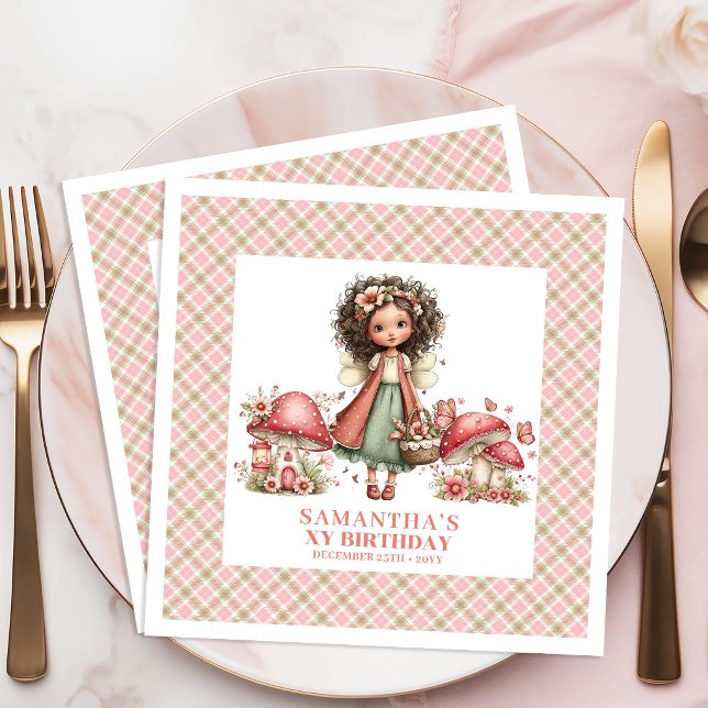 Whimsical Fairy Pink Flowers Custom Name Party   Napkin (Whimsical Fairy Pink Flowers Custom Name Party Napkins)