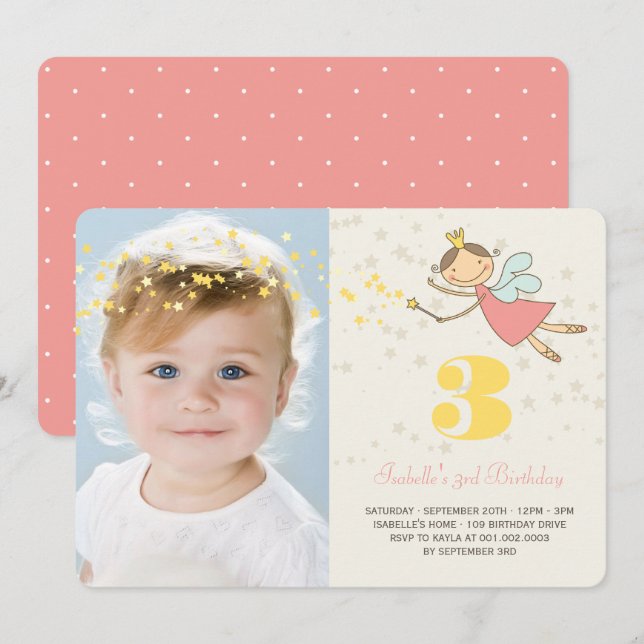 Whimsical Fairy Princess Girl Birthday Party Photo Invitation (Front/Back)