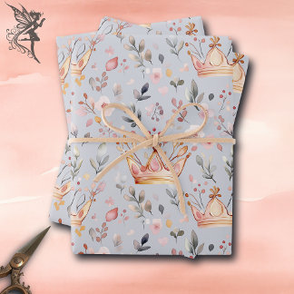 Whimsical Fairy Queen Magical Crown Pastel Pink Wrapping Paper Sheet