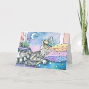 Whimsical Fairy Tabby Cat Card by Molly Harrison