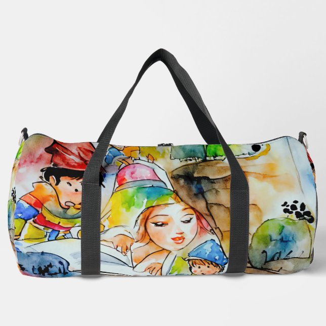Whimsical Fairy Tale Illustration Duffle Bag (Front)