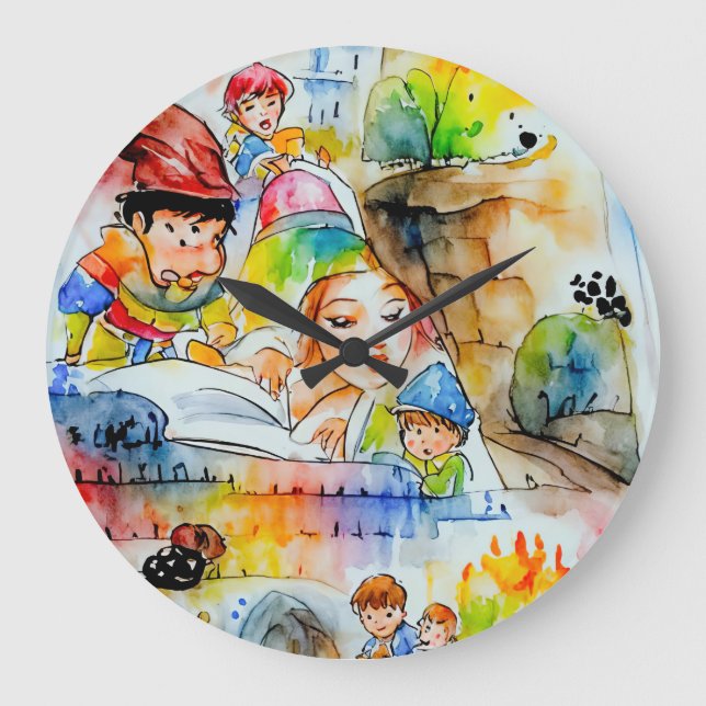 Whimsical Fairy Tale Illustration Large Clock (Front)