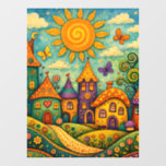 Whimsical Fairy Tale Village Colorful Canvas Art Window Cling<br><div class="desc">Add a touch of magic to your child's nursery with this vibrant and whimsical fairy tale village canvas. Featuring bright sun,  colorful houses,  and fluttering butterflies,  this unique artwork is designed to spark imagination and joy. High-quality print on stretched canvas,  perfect for modern kids' rooms and play areas.</div>