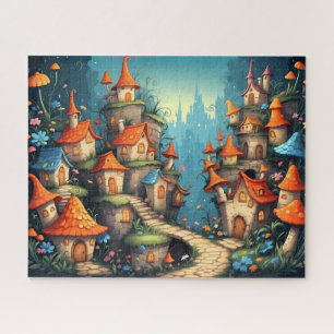 Whimsical Fairy Tale Village with Mushroom Roofs Jigsaw Puzzle
