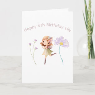 Whimsical Fairy with flowers Birthday Card