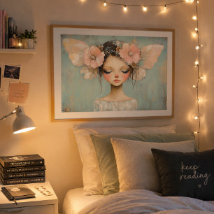 Whimsical Fairy with Pastel Floral Butterfly Wings Poster