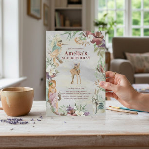 Whimsical Fairy Woodland Floral Birthday Invitation