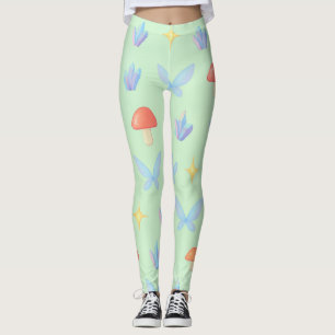 Whimsical Fairycore Pattern – Mushrooms, Crystals  Leggings