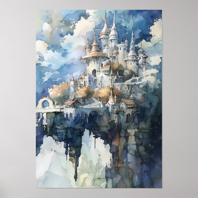 Whimsical Fairytale Castle on Sky Cliff Poster (Front)