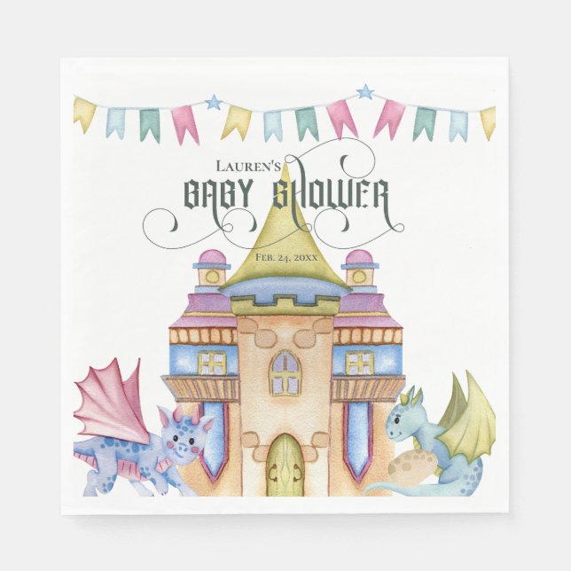 Whimsical Fairytale Dragon Baby Shower Napkin (Front)