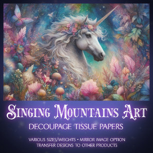 Whimsical Fairytale Forest Unicorn Decoupage Tissue Paper