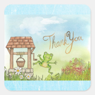 Whimsical Fairytale Frog and Well Thank you notes Square Sticker
