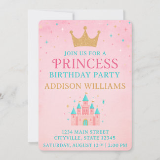 Whimsical Fairytale Princess Castle Birthday Invitation