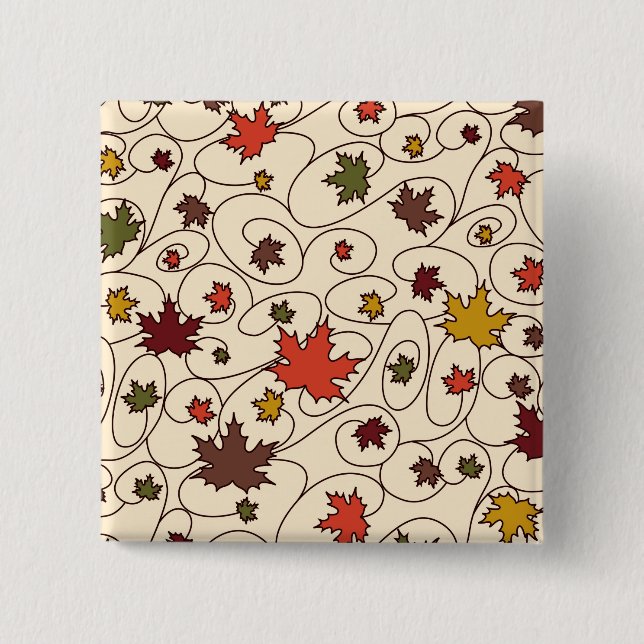 Whimsical Fall Curly Maple Leaf Pattern 2 Inch Square Button (Front)