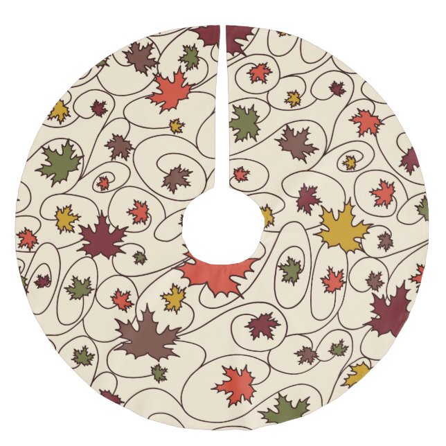 Whimsical Fall Curly Maple Leaf Pattern Brushed Polyester Tree Skirt (Front)