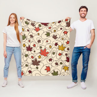 Whimsical Fall Curly Maple Leaf Pattern Fleece Blanket