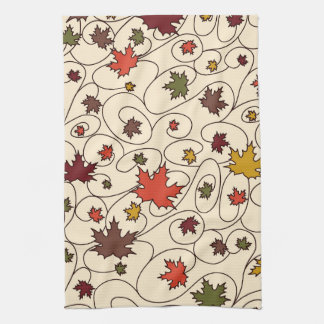 Whimsical Fall Curly Maple Leaf Pattern Kitchen Towel