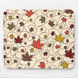 Whimsical Fall Curly Maple Leaf Pattern Mouse Pad
