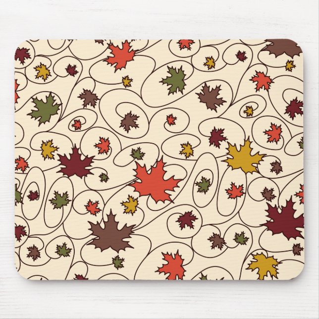 Whimsical Fall Curly Maple Leaf Pattern Mouse Pad (Front)