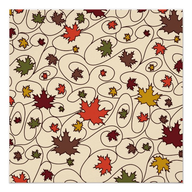 Whimsical Fall Curly Maple Leaf Pattern Poster (Front)