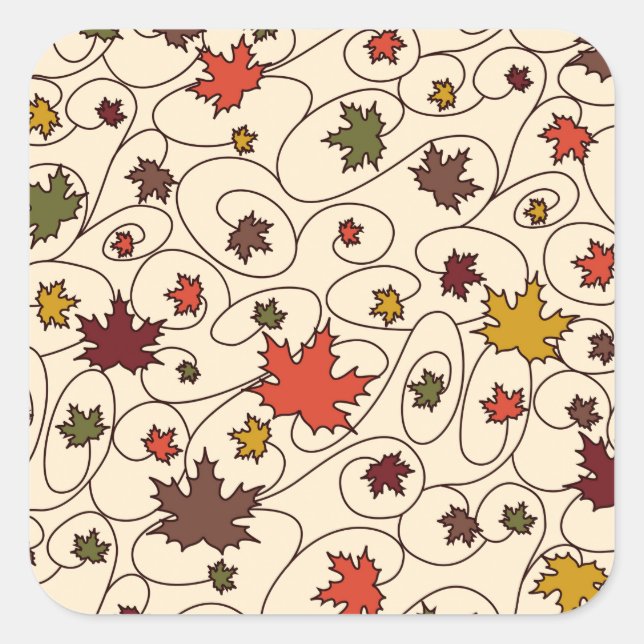 Whimsical Fall Curly Maple Leaf Pattern Square Sticker (Front)