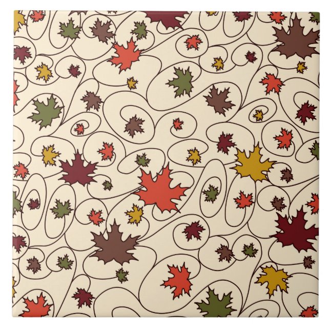 Whimsical Fall Curly Maple Leaf Pattern Tile (Front)