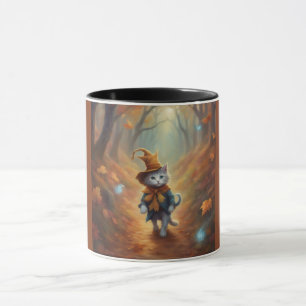 Whimsical Fall day Kitten walks in the woods Mug