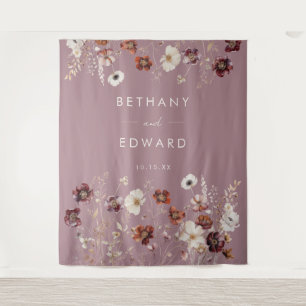Whimsical Fall Dried Flower Mauve Wedding Backdrop Tapestry