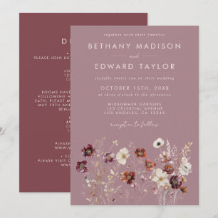 Whimsical Fall Dried Flowers All-In-One Wedding Invitation