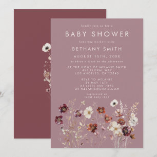 Whimsical Fall Dried Flowers Mauve Baby Shower Invitation