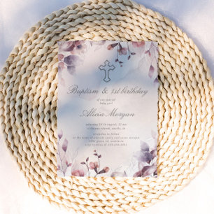 Whimsical Fall Floral Baptism First Birthday Invitation
