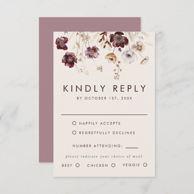 Whimsical Fall Floral Wedding RSVP Card (Front/Back)